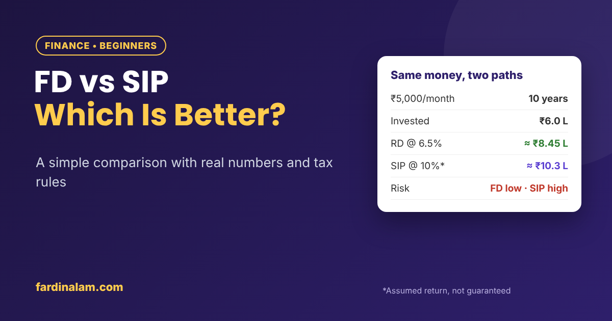 FD vs SIP comparison for beginners in India 2026
