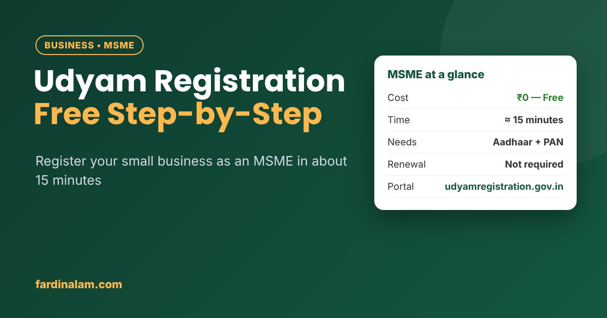 Udyam MSME registration free step-by-step guide